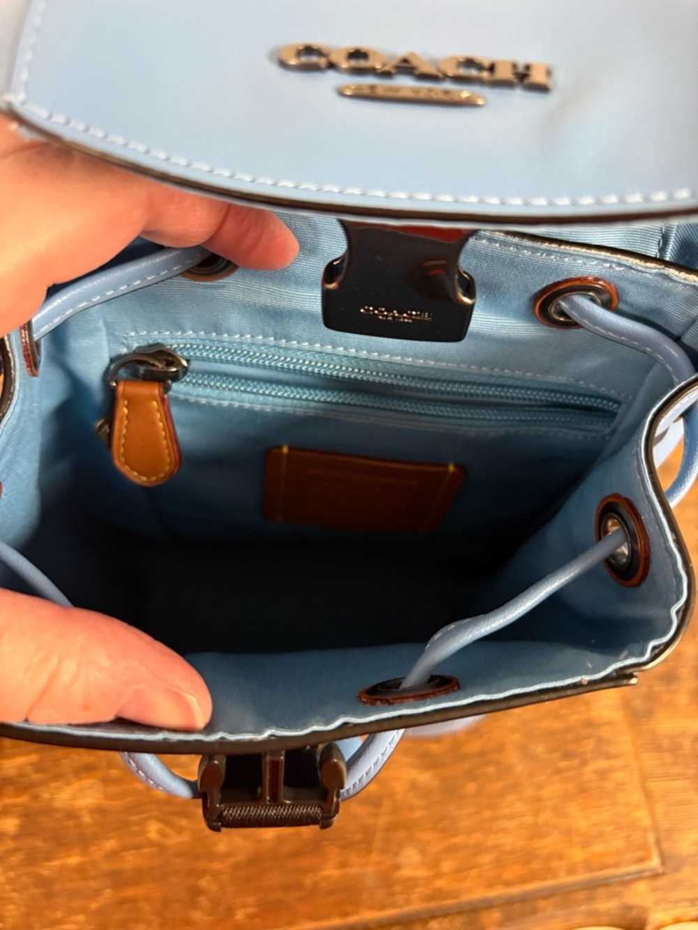 COACH Sky Blue Leather Racer Pack Sling Bag - Picture 4 of 4